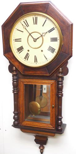 Impressive Victorian American Drop Dial Wall Clock 8 Day Movement Inlaid Case (1 of 14)