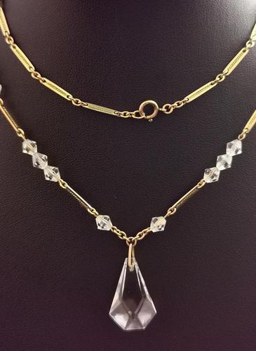 Vintage Art Deco 9ct Gold Rock Crystal Pendant Necklace, Bar Link (1 of 1) Vintage Art Deco 9ct Gold Rock Crystal Pendant Necklace, Bar Link (1 of 1)