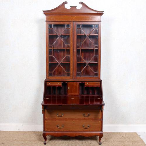 Secretaire Bureau Bookcase Astragal Glazed Mahogany Library Cabinet (1 of 14)