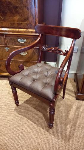 Late Regency Antique Leather Buttoned Carver Armchair (1 of 11)