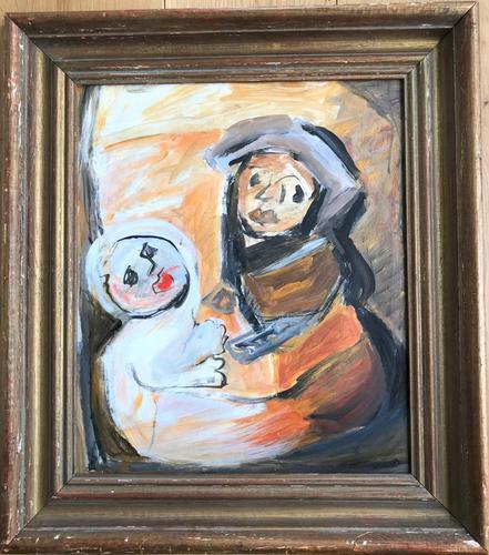Original Oil on Canvas Paper 'two Figures' by Doreen Heaton Potworowski 1930-2014. Framed in a James Bourlet Gold Moulding c.1975 (1 of 1) Original Oil on Canvas Paper 'two Figures' by Doreen Heaton Potworowski 1930-2014. Framed in a James Bourlet Gold Moulding c.1975 (1 of 1)