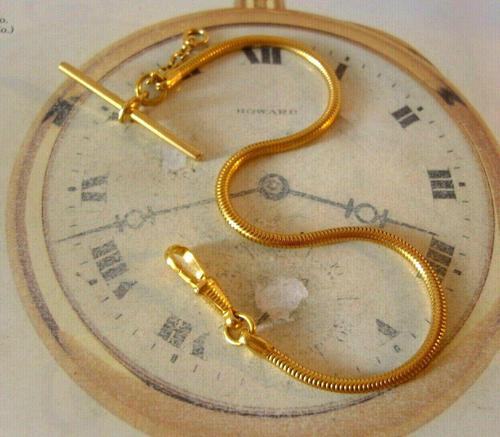 Vintage Pocket Watch Chain 1970s 12ct Gold Plated Snake Link Albert & T Bar (1 of 9)