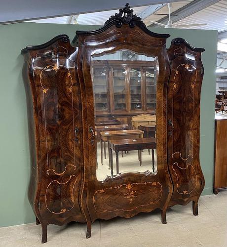 Figured Walnut French Antique Bombe Wardrobe (1 of 10)