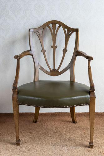 Sheraton Period Leather Covered Carver Chair (1 of 6)