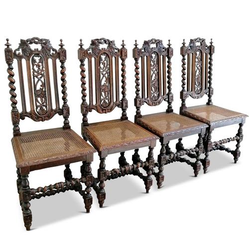 Set of 4 Victorian, Carolean Style Oak Dining Chairs (1 of 6)