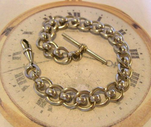 Antique Pocket Watch Chain 1920s Large Silver Nickel Fancy Link Albert With T Bar (1 of 10) Antique Pocket Watch Chain 1920s Large Silver Nickel Fancy Link Albert With T Bar (1 of 10)