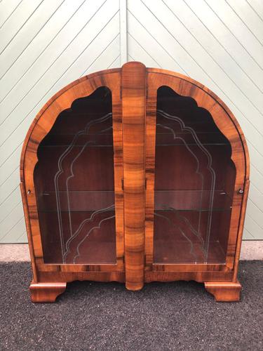 Art Deco Figured Walnut Display Cabinet (1 of 10)