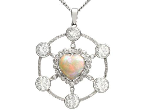 2.47ct Opal & 5.34ct Diamond, Platinum Pendant c.1940 (1 of 12) 2.47ct Opal & 5.34ct Diamond, Platinum Pendant c.1940 (1 of 12)