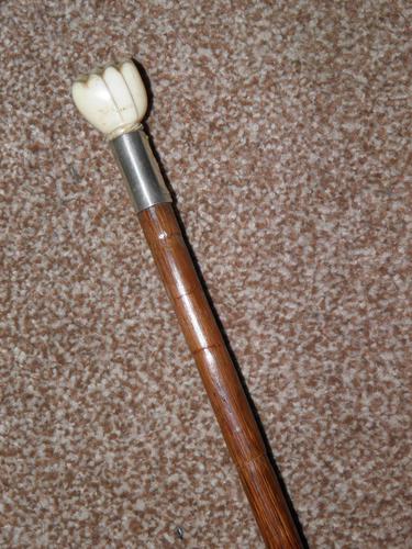 Antique kendall hallmarked 1925 silver walking/dress cane w/carved fist handle (1 of 9)