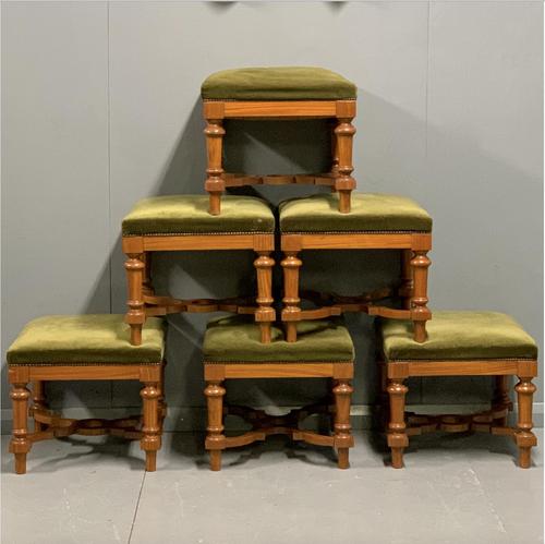 Set of 6 satinwood modular stools in vintage velvet (1 of 8) Set of 6 satinwood modular stools in vintage velvet (1 of 8)