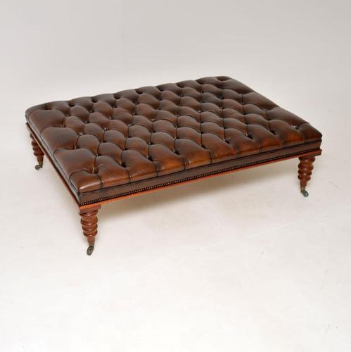 Large Antique Victorian Style Leather & Mahogany Stool / Coffee Table (1 of 8) Large Antique Victorian Style Leather & Mahogany Stool / Coffee Table (1 of 8)