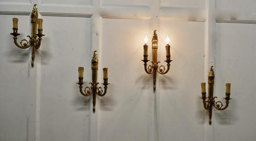 Set of French Neo Classical Large Brass Twin Wall Lights (1 of 5) Set of French Neo Classical Large Brass Twin Wall Lights (1 of 5)