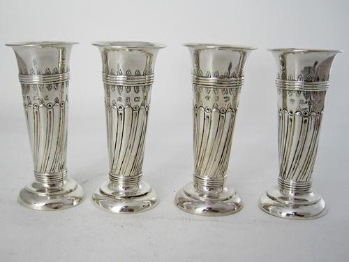 Charming Set of Four Good Quality Edwardian Silver Flower Vases (1 of 4)