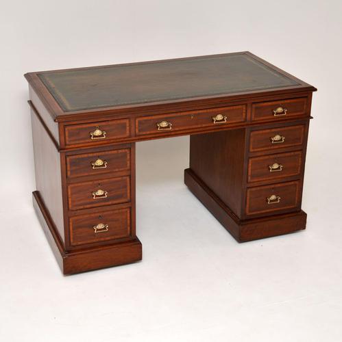 Antique Victorian Inlaid Mahogany Pedestal Desk (1 of 12)