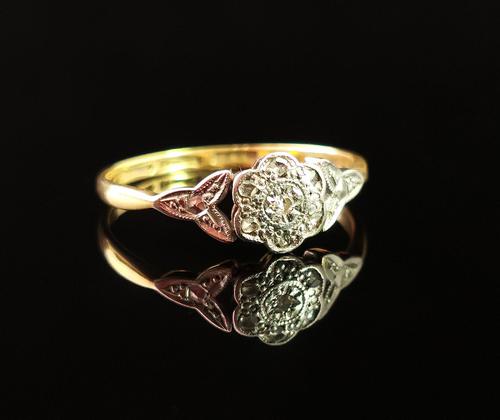 Antique Diamond Flower Ring, 18ct Gold & Platinum (1 of 11)