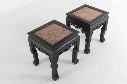 Pair of Ebonised Chinese Side Tables with Marble Tops (1 of 10)