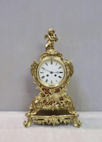 French Rococo Style Brass & Gilt Mantel Clock by Japy Freres (1 of 10)