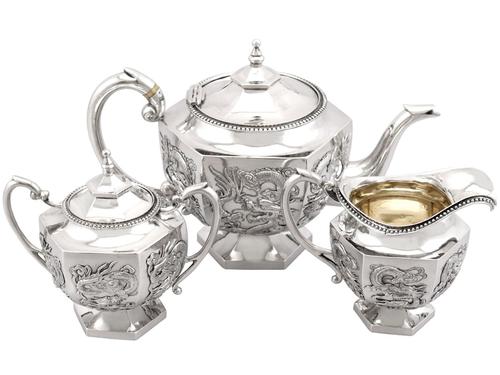 Chinese Export Silver Three Piece Tea Service - Antique c.1900 (1 of 12) Chinese Export Silver Three Piece Tea Service - Antique c.1900 (1 of 12)