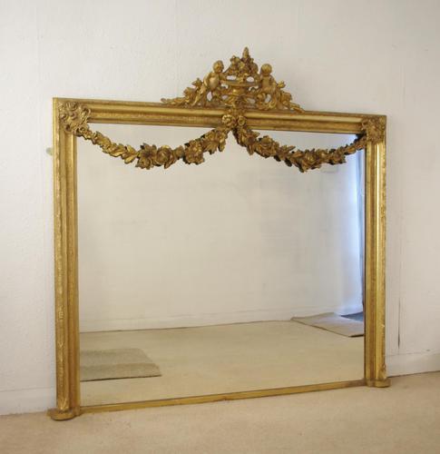 Victorian Gilt Overmantel Mirror with 'Putto' Cresting (1 of 9)