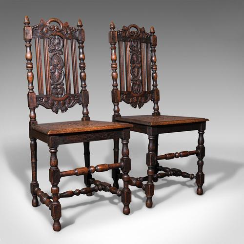 Antique Carved Hall Chairs, Scottish, Oak, Decorative, Side Seat, Victorian (1 of 12)