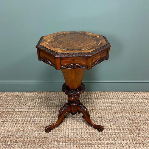 Fine Quality Victorian Figured Walnut Antique Work Box (1 of 9)