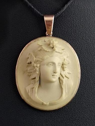 Antique Lava Cameo Pendant, 9ct Rose Gold (1 of 14)