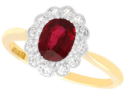 1.03ct Thai Ruby & 0.28ct Diamond, 18ct Yellow Gold Cluster Ring c.1930 (1 of 12) 1.03ct Thai Ruby & 0.28ct Diamond, 18ct Yellow Gold Cluster Ring c.1930 (1 of 12)