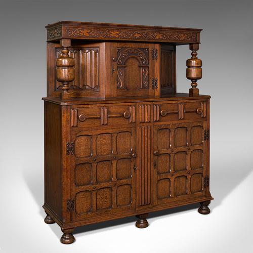 Antique Carved Court Cabinet, English, Oak, Sideboard, Jacobean Revival c.1910 (1 of 12)