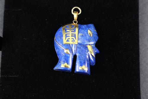 Chinese Gold Mounted Lapis Lazuli Elephant Pendant (1 of 2)