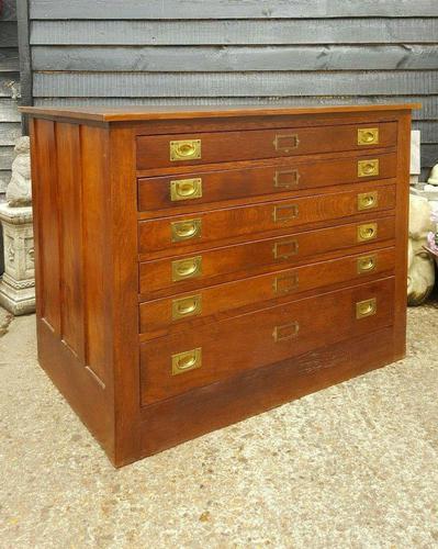 Antique Campaign Oak Map / Architects Chest (1 of 8)