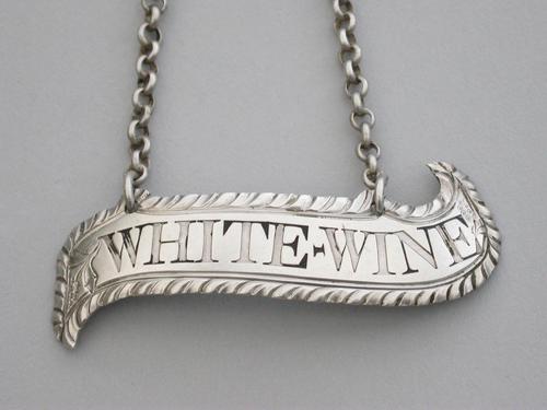 George III Silver Scroll Wine Label White Wine (1 of 6) George III Silver Scroll Wine Label White Wine (1 of 6)