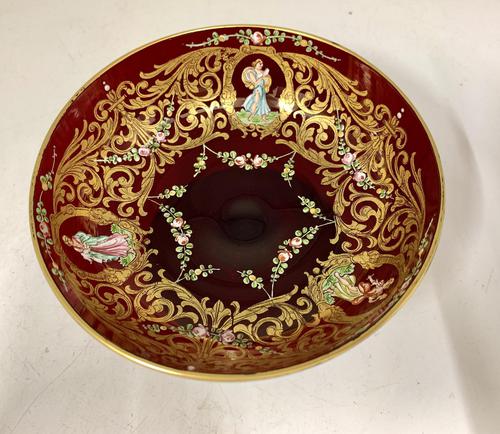 Antique Enamelled Ruby Glass Pedestal Dish c.1895 (1 of 6)