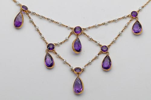 Art Nouveau Gold Festoon Necklace with Pearls & Amethysts (1 of 2) Art Nouveau Gold Festoon Necklace with Pearls & Amethysts (1 of 2)