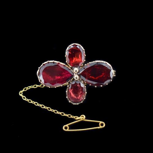 Antique Georgian Foiled Flat Cut Garnet 9ct 9K Yellow Gold Brooch Pin (1 of 6)