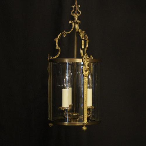 French Gilded Convex Triple Light Antique Hall Lantern (1 of 10) French Gilded Convex Triple Light Antique Hall Lantern (1 of 10)