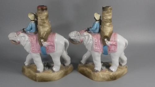 Victorian Dresden Porcelain Elephant Pastille Burner fairing  x2 rare (1 of 19)