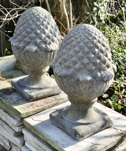 Pair of Large Stone Pine Cone Pineapple Finials Sculptures (1 of 7)