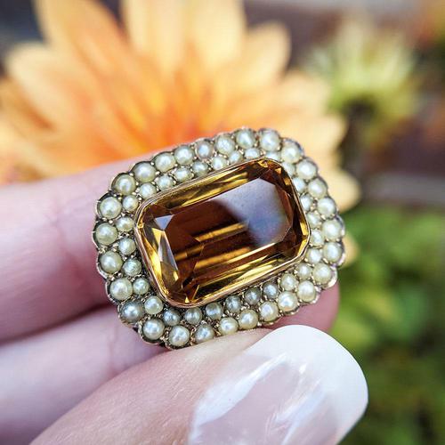 Antique Edwardian 9ct Gold Citrine & Pearl Brooch, Chester 1902 (1 of 9)