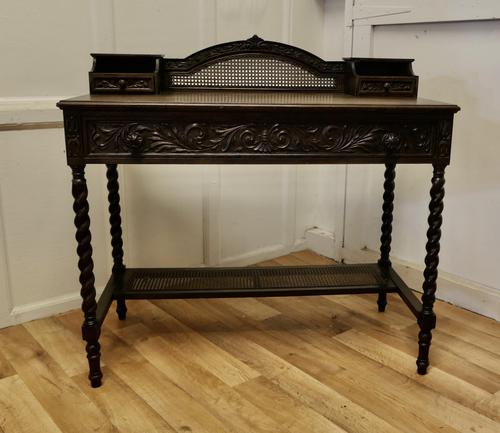 Carved Oak and Rattan Reception Desk (1 of 9) Carved Oak and Rattan Reception Desk (1 of 9)