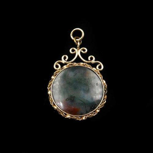 Antique Moss Agate Rolled Gold Ornate Fob Pendant (1 of 7) Antique Moss Agate Rolled Gold Ornate Fob Pendant (1 of 7)