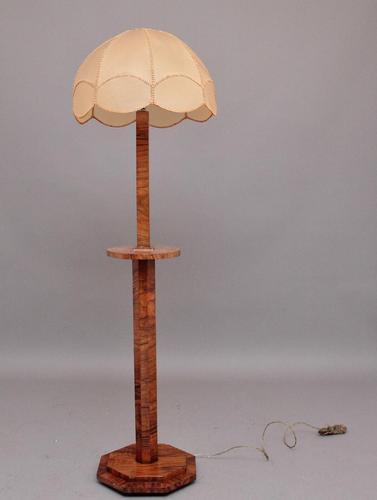 Early 20th Century Art Deco Walnut Standard Lamp & Shade (1 of 7)