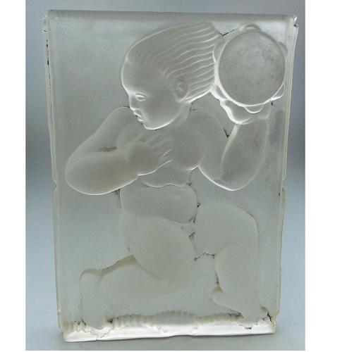 Art Deco Glass Cherub Panel Signed AH c.1920-1930s (1 of 7)