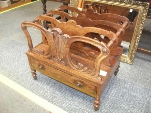 Carved Canterbury Magazine Rack with Drawer (1 of 2)