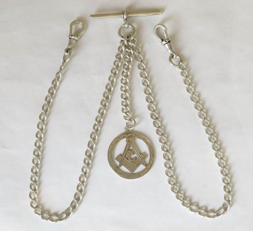 Antique Silver Double Albert with Masonic Fob (1 of 3) Antique Silver Double Albert with Masonic Fob (1 of 3)