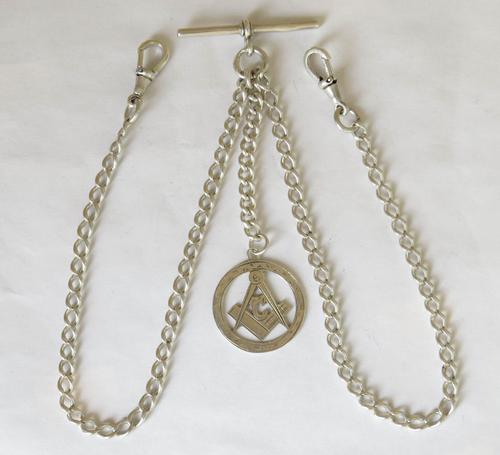 Antique Silver Double Albert with Masonic Fob (1 of 3)