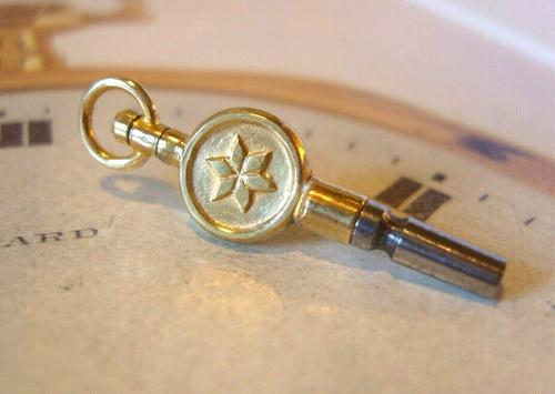 Antique Pocket Watch Chain Fob 1890s Victorian Brass & Steel Swivel Key Size 10 (1 of 9)