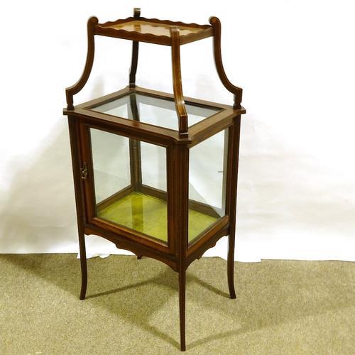 Edwardian Mahogany Centre Standing Display Cabinet with Shelf Above (1 of 2)