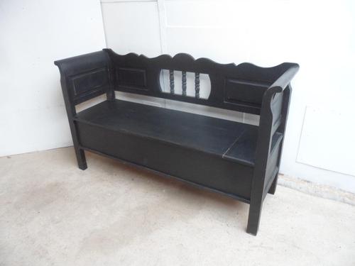 Small Painted Black 2/3 Seater Antique Pine Hall / Kitchen Box / Settle / Bench (1 of 10)