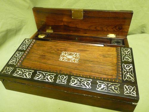 Inlaid Rosewood Slope Fronted Writing Box c.1835 (1 of 15)