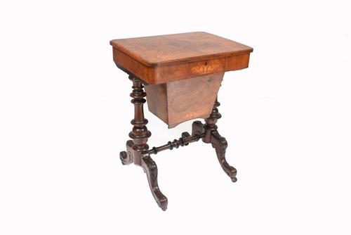 Victorian Sewing Table Antique Burr Walnut 1860 Side Tables (1 of 11)